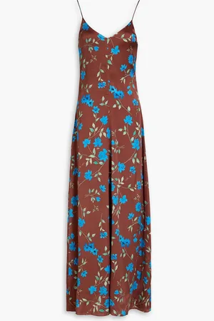 Ganni Floral-print stretch-silk satin maxi slip dress