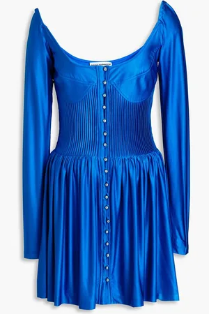 Paco rabanne Pintucked satin-jersey mini dress - Blue