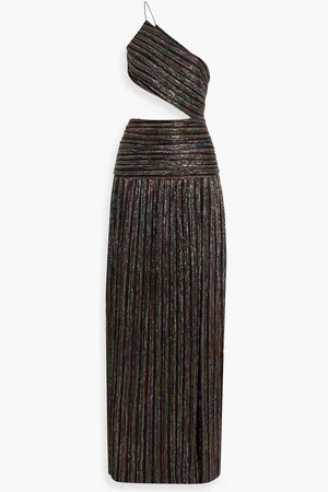 Rebecca Vallance Ronnie one-shoulder cutout metallic jersey gown