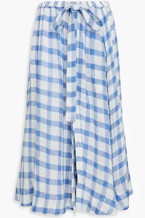 Lisa Marie Fernandez Checked linen-blend gauze midi skirt - Blue