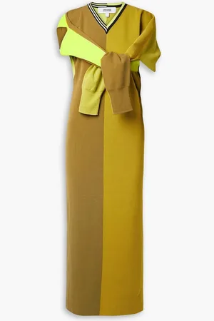 Christopher John Rogers Convertible color-block cotton-blend midi dress - Yellow