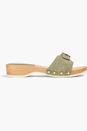 Maje Studded suede wedge mules - Green