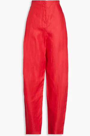 Emporio Armani Pleated linen-twill tapered pants - Orange