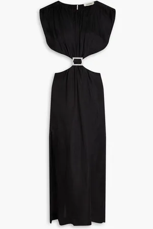 Sandro Cutout crystal-embellished satin-twill midi dress
