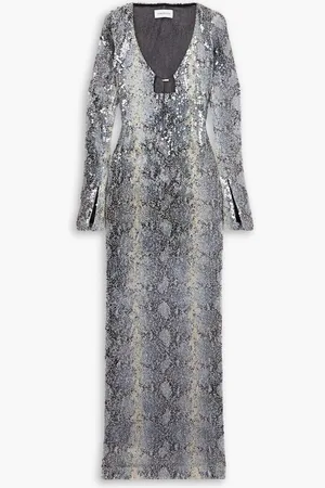 16Arlington Solaria sequined snake-print tulle maxi dress