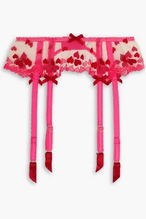 Agent Provocateur Cupid embroidered tulle suspender belt - Pink