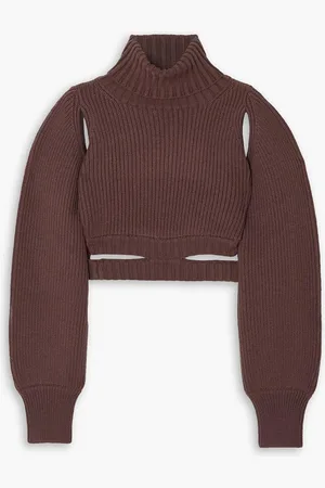 ANDREADAMO Cropped cutout ribbed-knit turtleneck sweater