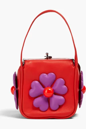 Moschino Floral-appliquéd faux leather tote - Red