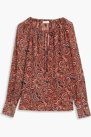 A.L.C. Bryce gathered printed silk-georgette blouse - Red