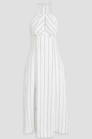 Nicholas Cutout striped linen-blend halterneck midi dress