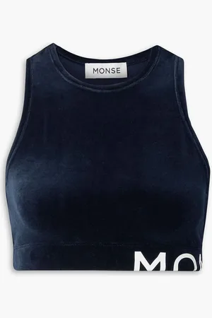 MONSE Cropped printed velour top - Blue