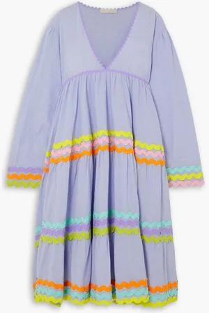 FLORA SARDALOS Hydra rick rack-trimmed crinkled cotton-voile dress - Purple
