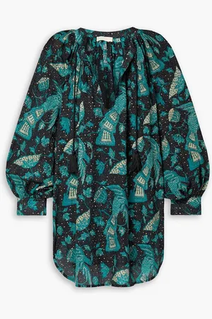 ULLA JOHNSON Biarritz printed cotton-blend voile tunic - Blue