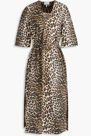 Ganni Leopard-print cotton-poplin midi dress