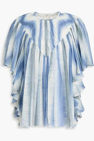 Chloé Ruffled tie-dyed wool-gauze blouse - Blue