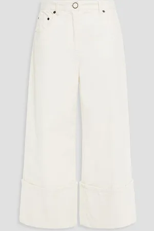 VIVETTA Appliquéd cropped cotton-blend corduroy wide-leg pants - White