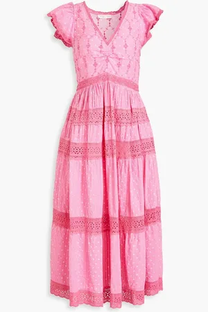LOVESHACKFANCY Abena crocheted lace-trimmed polka-dot cotton midi dress