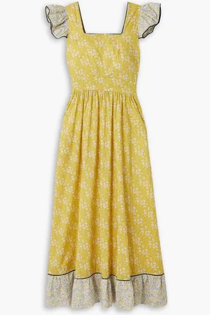 O PIONEERS Cecelia ruffled floral-print cotton maxi dress - Yellow