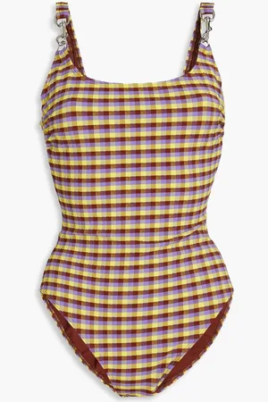 Tory Burch Veronica gingham stretch-seersucker swimsuit