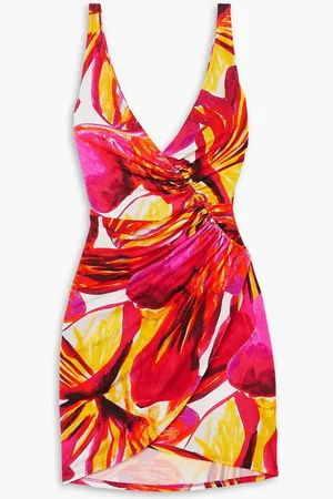 Louisa Ballou Summer Solstice wrap-effect ruched printed stretch-jersey mini dress