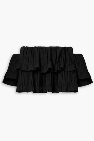 BRANDON MAXWELL Off-the-shoulder tiered poplin top