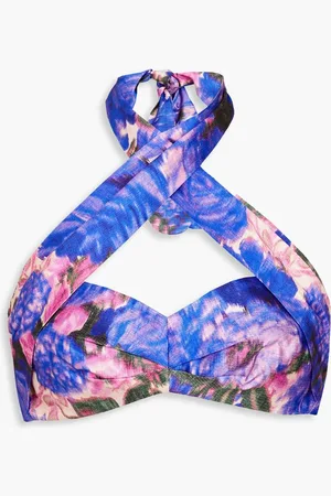 ZIMMERMANN Floral-print silk halterneck bra top - Blue