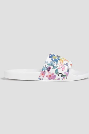 Stuart Weitzman Floral-print leather slides