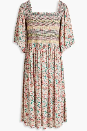 See by Chloé Smocked floral-print crepe dress