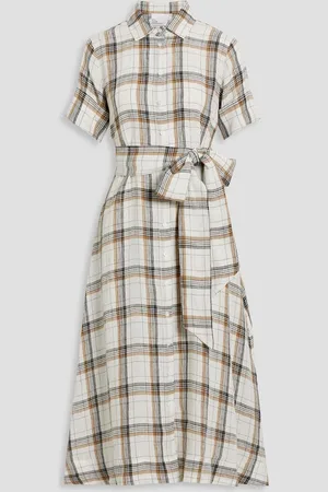 Lisa Marie Fernandez Checked linen midi shirt dress - White