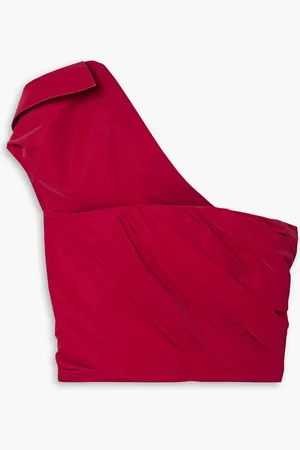 Alexander Wang One-shoulder cropped draped coated-poplin top