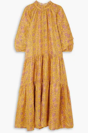 APIECE APART Trinidad tiered floral-print silk midi dress - Yellow