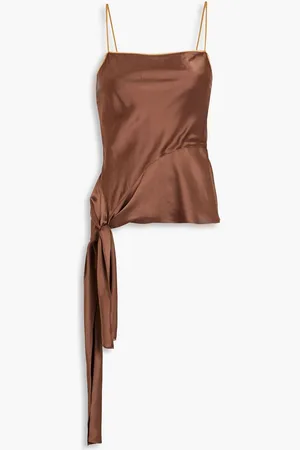 Helmut Lang Organza-trimmed asymmetric knotted satin camisole