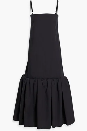 Another Tomorrow Flounce gathered cotton-poplin midi dress