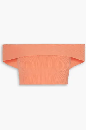 Anna Quan Tessa cropped off-the-shoulder ribbed cotton-blend top - Orange