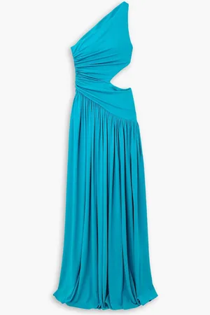 Michael Kors One-shoulder cutout gathered jersey gown - Blue