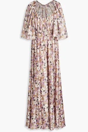 MIKAEL AGHAL Gathered floral-print fil coupé chiffon maxi dress - Purple