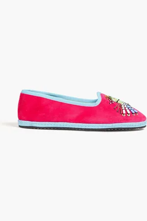 Puccini Embellished velvet slippers - Pink