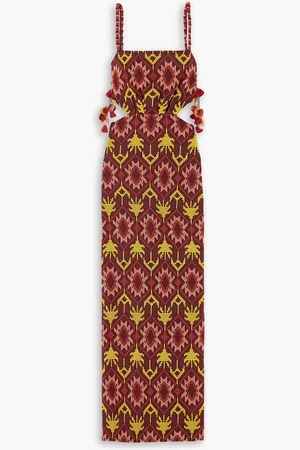 JOHANNA ORTIZ Braided History cutout pom pom-embellished embroidered woven maxi dress - Burgundy