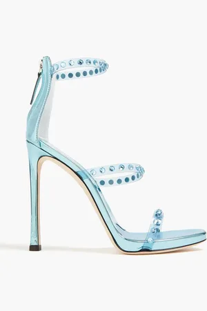 Giuseppe Zanotti Crystal-embellished faux metallic leather and PVC sandals - Blue