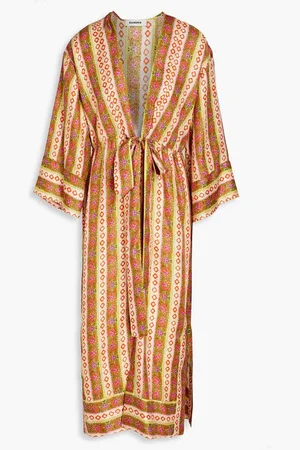 Sandro Knotted printed silk-twill midi dress - Green