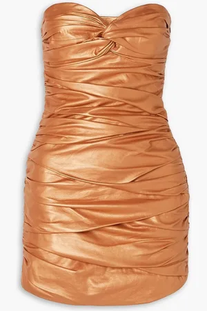 Zeynep Arcay Strapless ruched metallic leather mini dress - Metallic