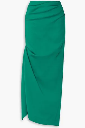 Christopher John Rogers Asymmetric gathered woven maxi skirt - Green