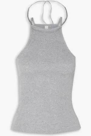 DION LEE Barball bead-embellished ribbed cotton-jersey tank - Gray