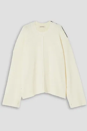 Peter Do Oversized button-embellished ribbed wool sweater - White
