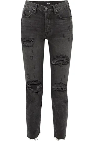 GRLFRND Distressed high-rise slim-leg jeans