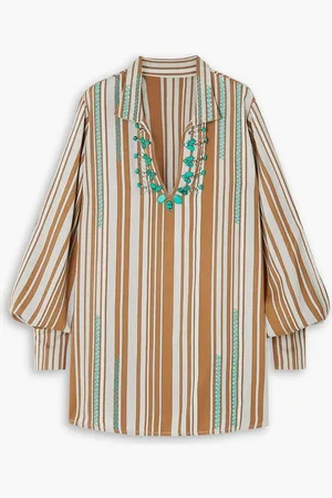 FORTELA Golnar embellished striped woven mini dress - Brown