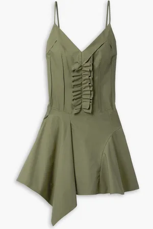 Commission Ruffled paneled cotton-poplin mini dress - Green