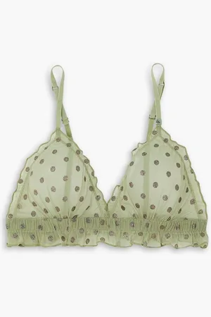 LOVE Stories Reggipetto ruffled glittered polka-dot tulle soft-cup triangle bra - Green