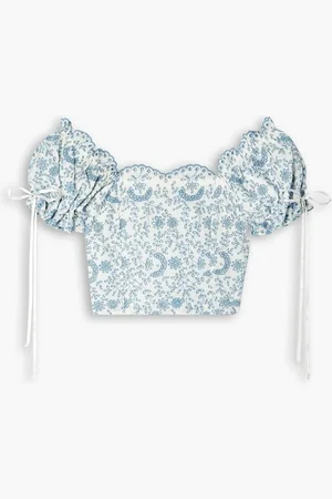 LOVESHACKFANCY Melina cropped broderie anglaise top - Blue
