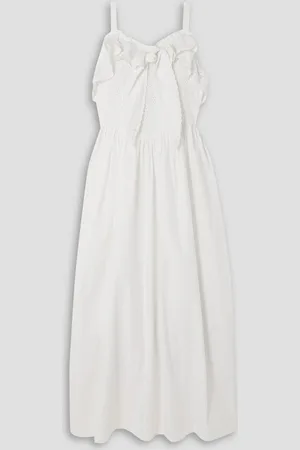 BATSHEVA Broderie anglaise cotton-paneled cotton-poplin midi dress